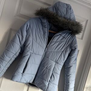 Columbia girls L Light Blue Puffer Jacket with Fur Hood